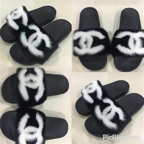 chanel inspired fur slippers|Chanel slippers cost.